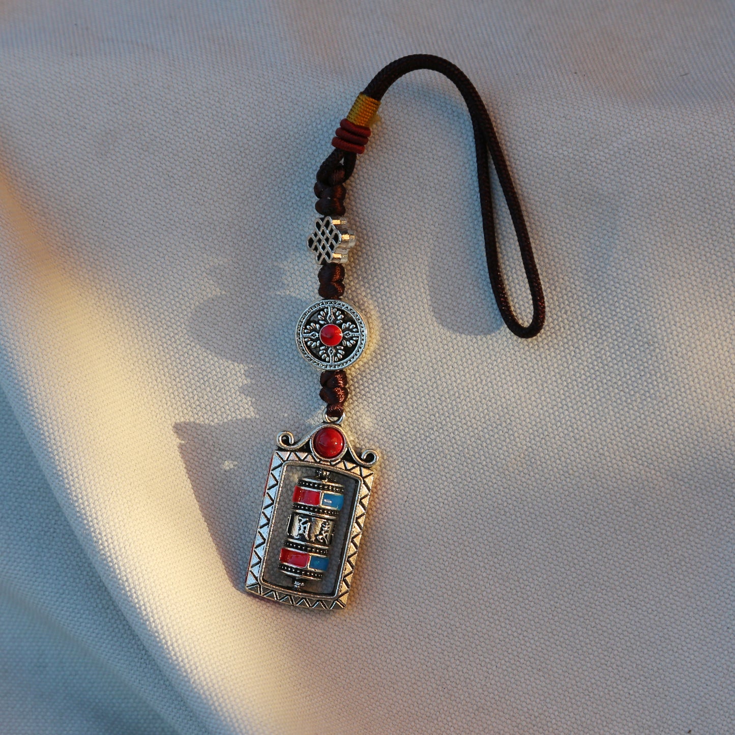 Tibetan Buddhist Prayer Wheel & Vajra Protection Zipper Charm, Buddhism Rearview Mirror Charm, Tibetan Style Keychain Car Charm (R)