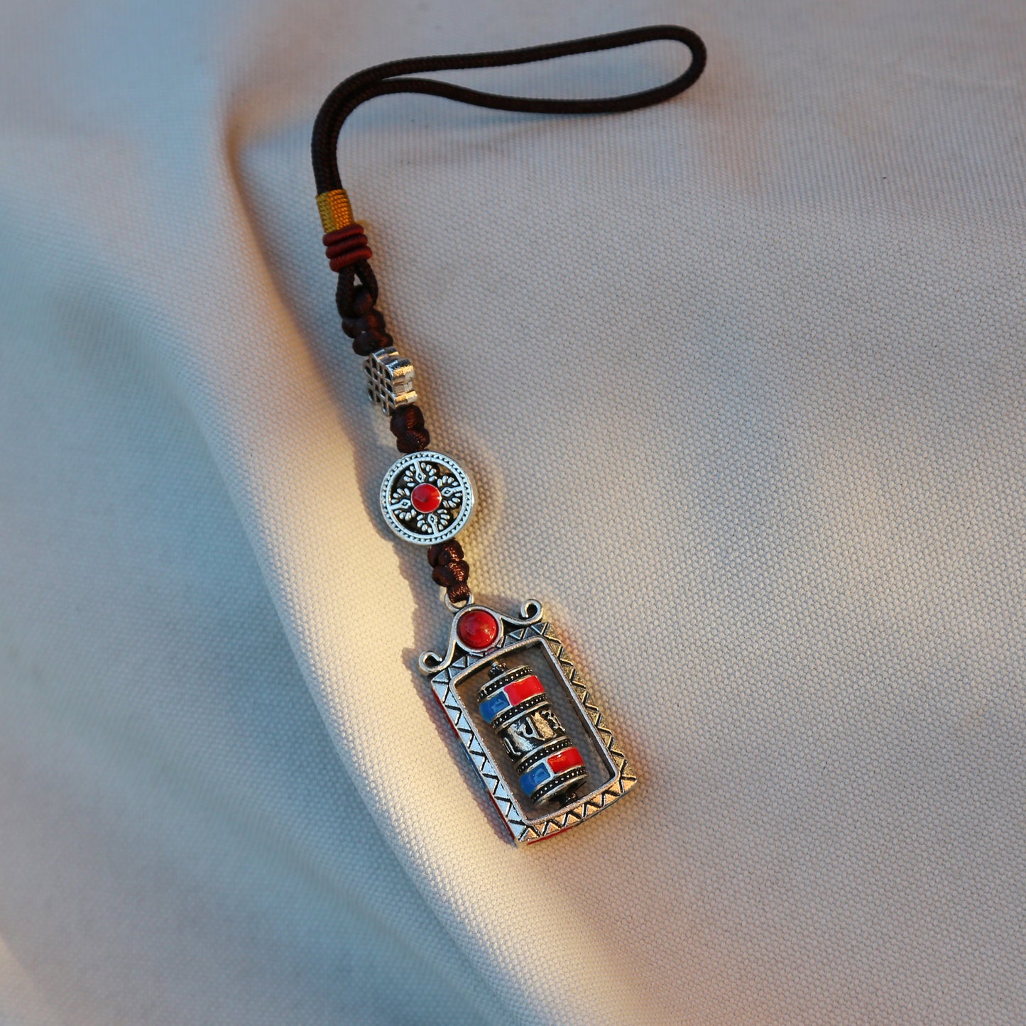 Tibetan Buddhist Prayer Wheel & Vajra Protection Zipper Charm, Buddhism Rearview Mirror Charm, Tibetan Style Keychain Car Charm (R)