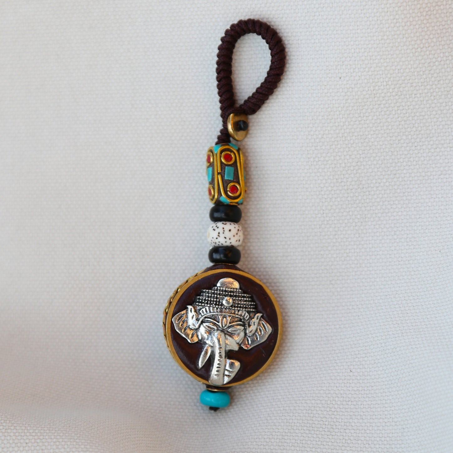 Tibetan Buddhism Lord Ganesha Keychain Zipper Charm, Om Buddhism Rearview Mirror Charm, Chinese FengShui Car Charm Lanyard Keychain (R)