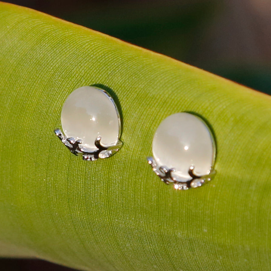 Cat Eye Sterling Silver Stud Earrings, Bohemian Style Simple Vintage Gem Stone Earrings - ZentralDesigns