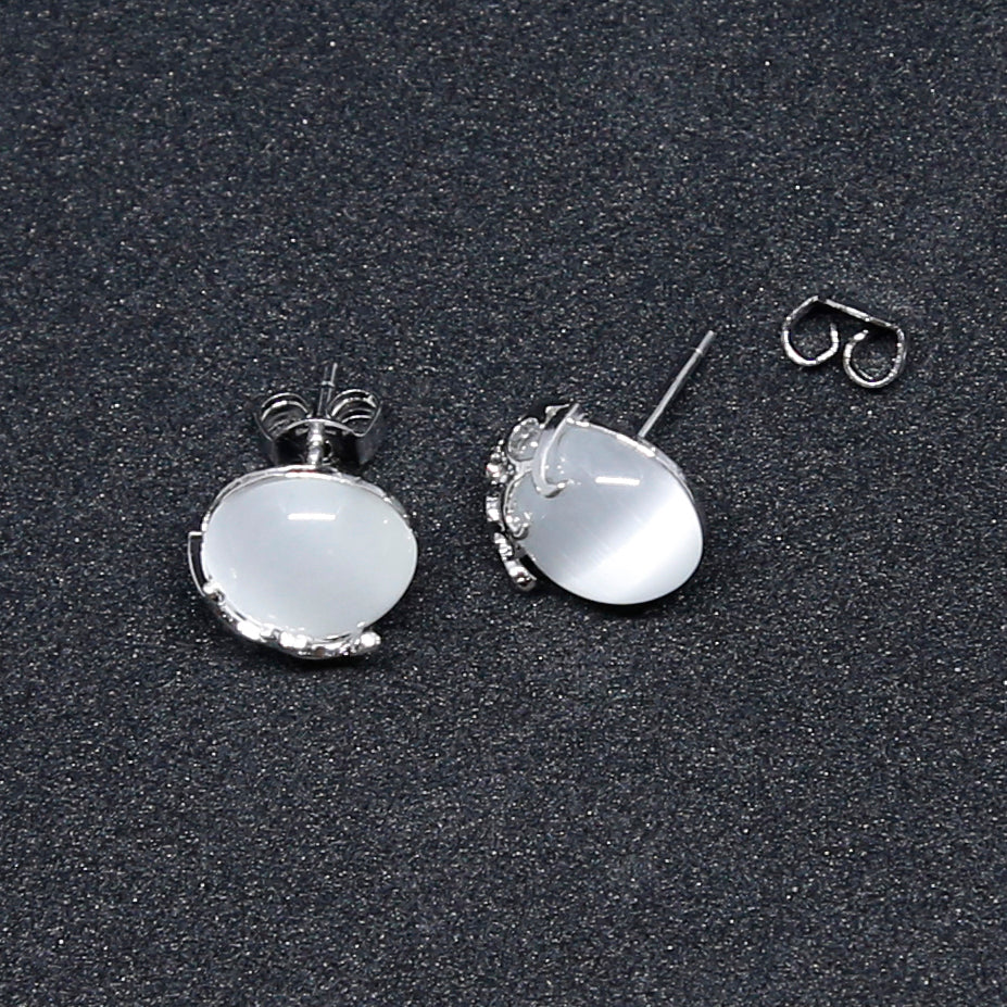 Cat Eye Sterling Silver Stud Earrings, Bohemian Style Simple Vintage Gem Stone Earrings - ZentralDesigns