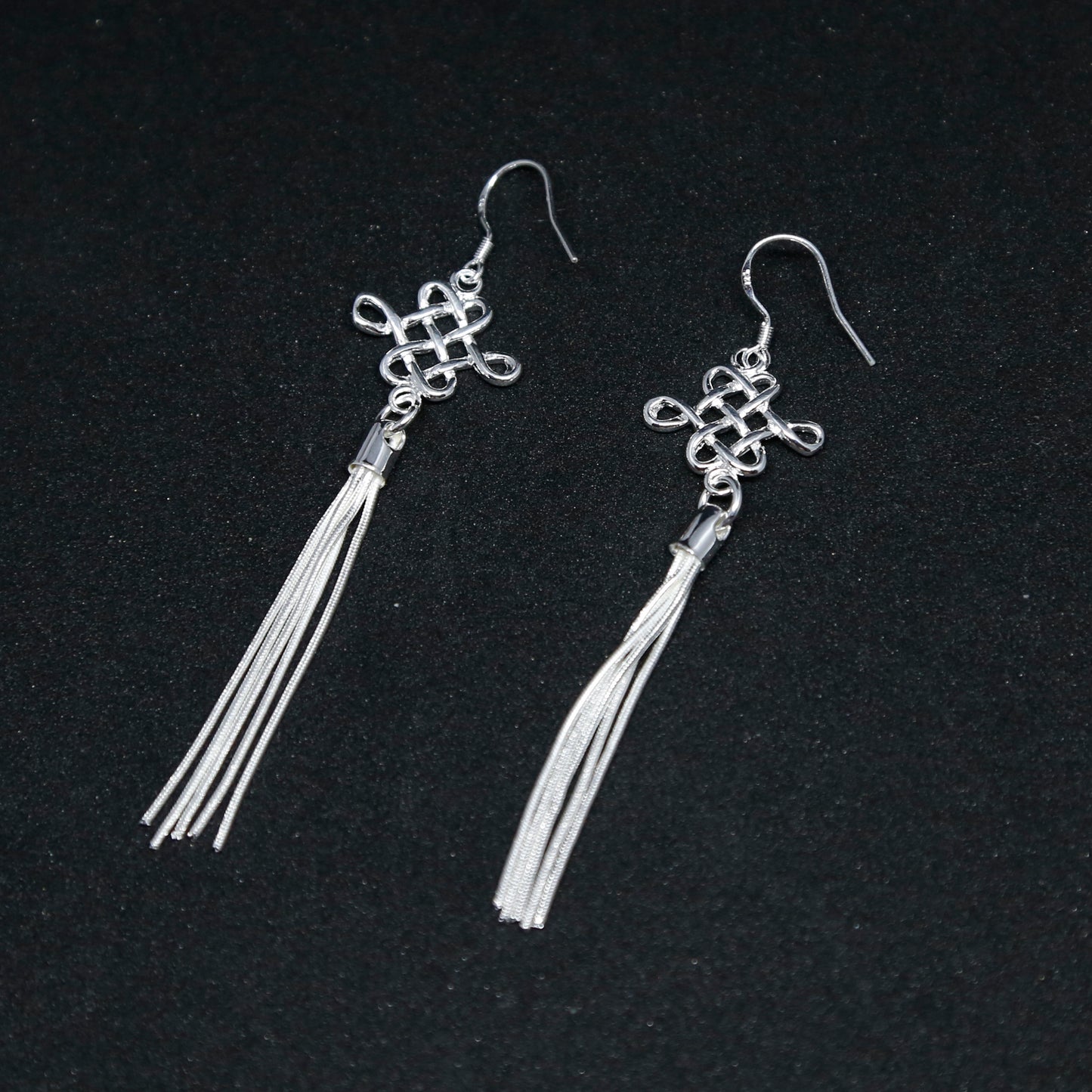 Chinese Lucky Knot Boho Chic Dangle and Drop Silver Earrings - ZentralDesigns