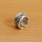 Vintage Style Engraved Peony Adjustable Silver Ring, Buddhist Sutra Mens Ring - ZentralDesigns