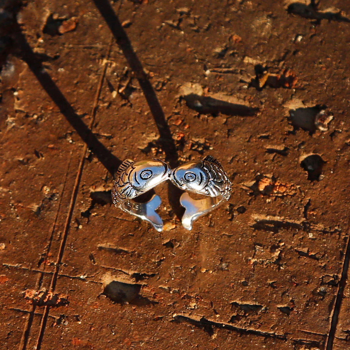 Kissing Fish Adjustable Sterling Silver Ring, Traditional Chinese Love and Luck Ring - ZentralDesigns