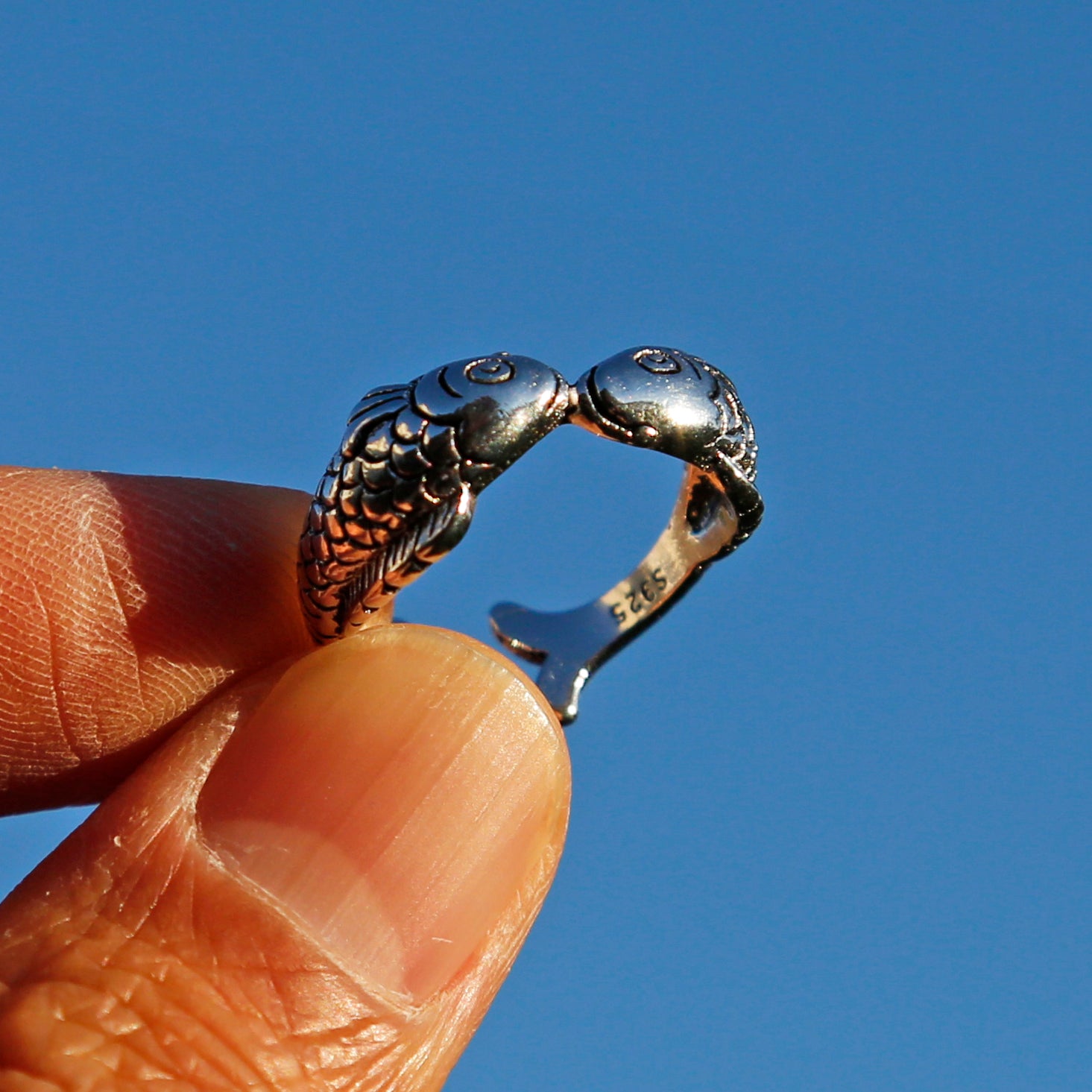Kissing Fish Adjustable Sterling Silver Ring, Traditional Chinese Love and Luck Ring - ZentralDesigns
