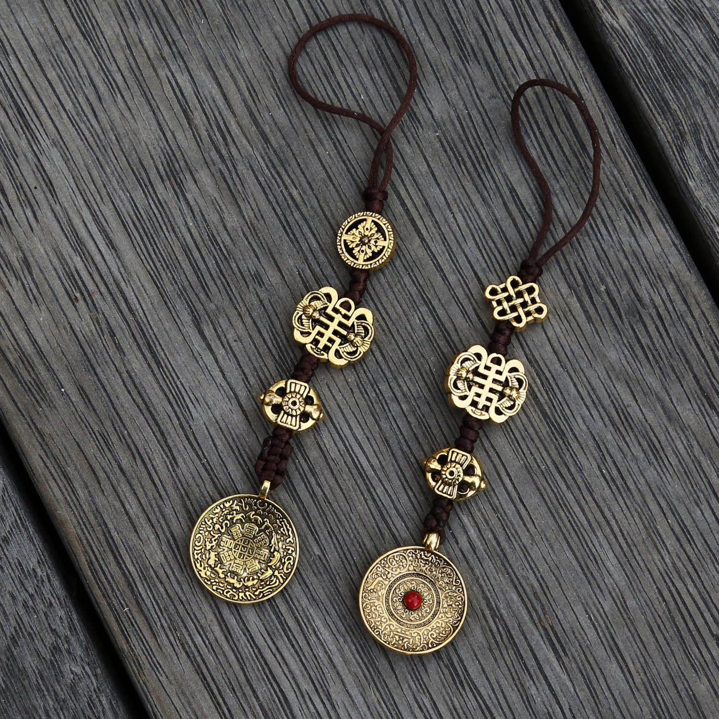 Brass Color Talisman Protection Zipper Charm, Tibetan Style Keychain, Chinese Bagua Car Charm - Small.