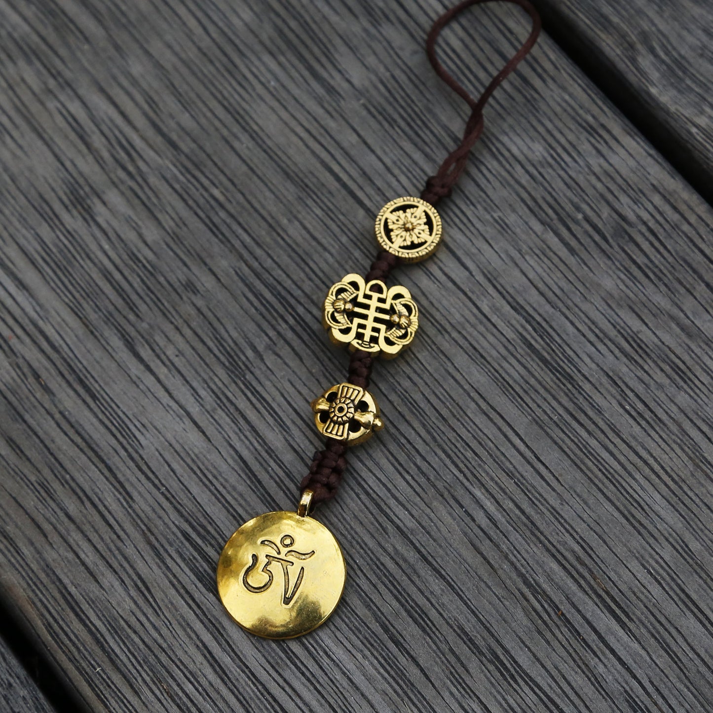 Brass Color Talisman Protection Zipper Charm, Tibetan Style Keychain, Chinese Bagua Car Charm - Small.