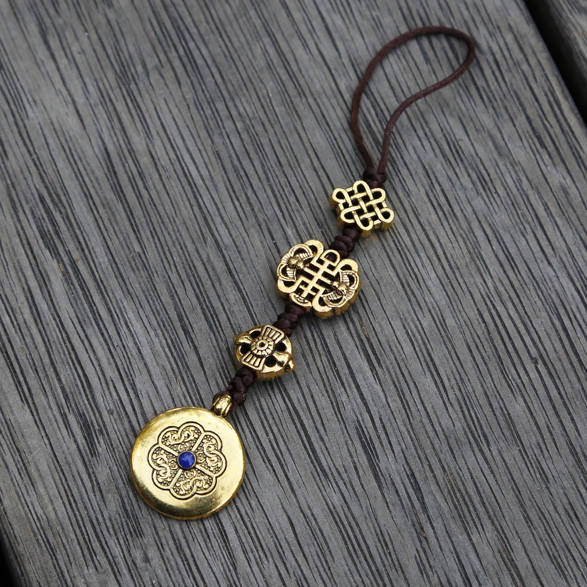Brass Color Talisman Protection Zipper Charm, Tibetan Style Keychain, Chinese Bagua Car Charm - Small.