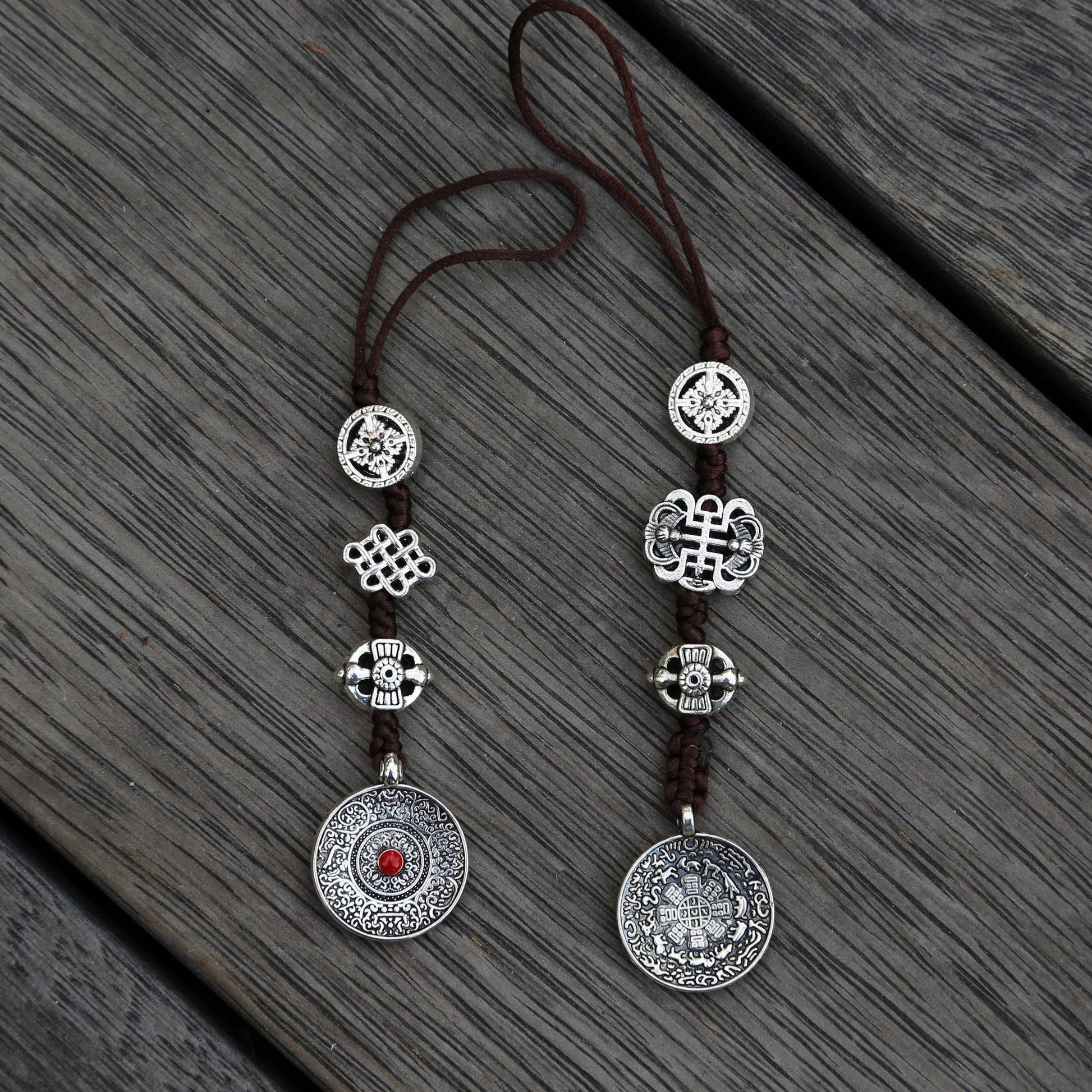 Silver Color Talisman Protection Zipper Charm, Tibetan Style Keychain, Chinese Bagua Car Charm - Small.