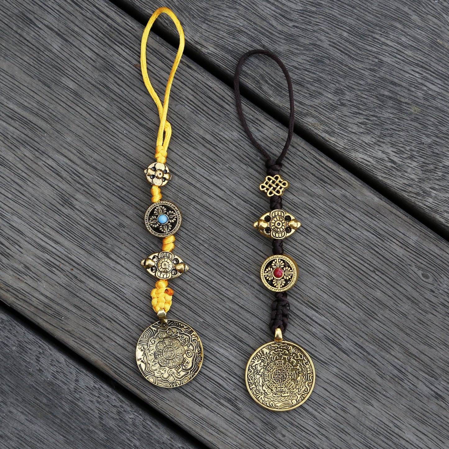 Brass Color Talisman Protection Zipper Charm, Tibetan Style Keychain, Chinese Bagua Car Charm - Medium.
