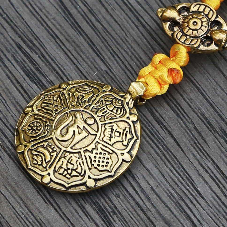 Brass Color Talisman Protection Zipper Charm, Tibetan Style Keychain, Chinese Bagua Car Charm - Medium.