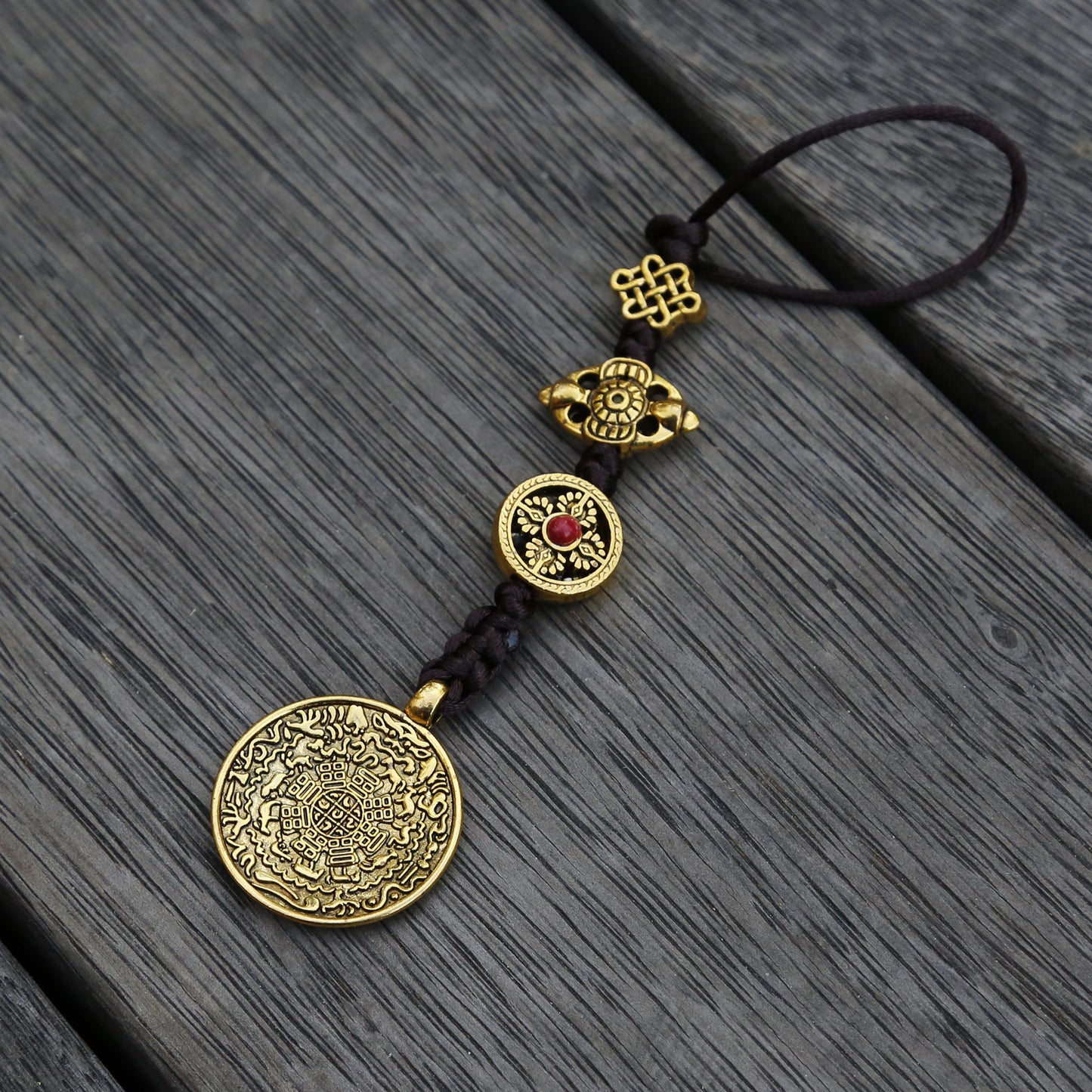 Brass Color Talisman Protection Zipper Charm, Tibetan Style Keychain, Chinese Bagua Car Charm - Medium.