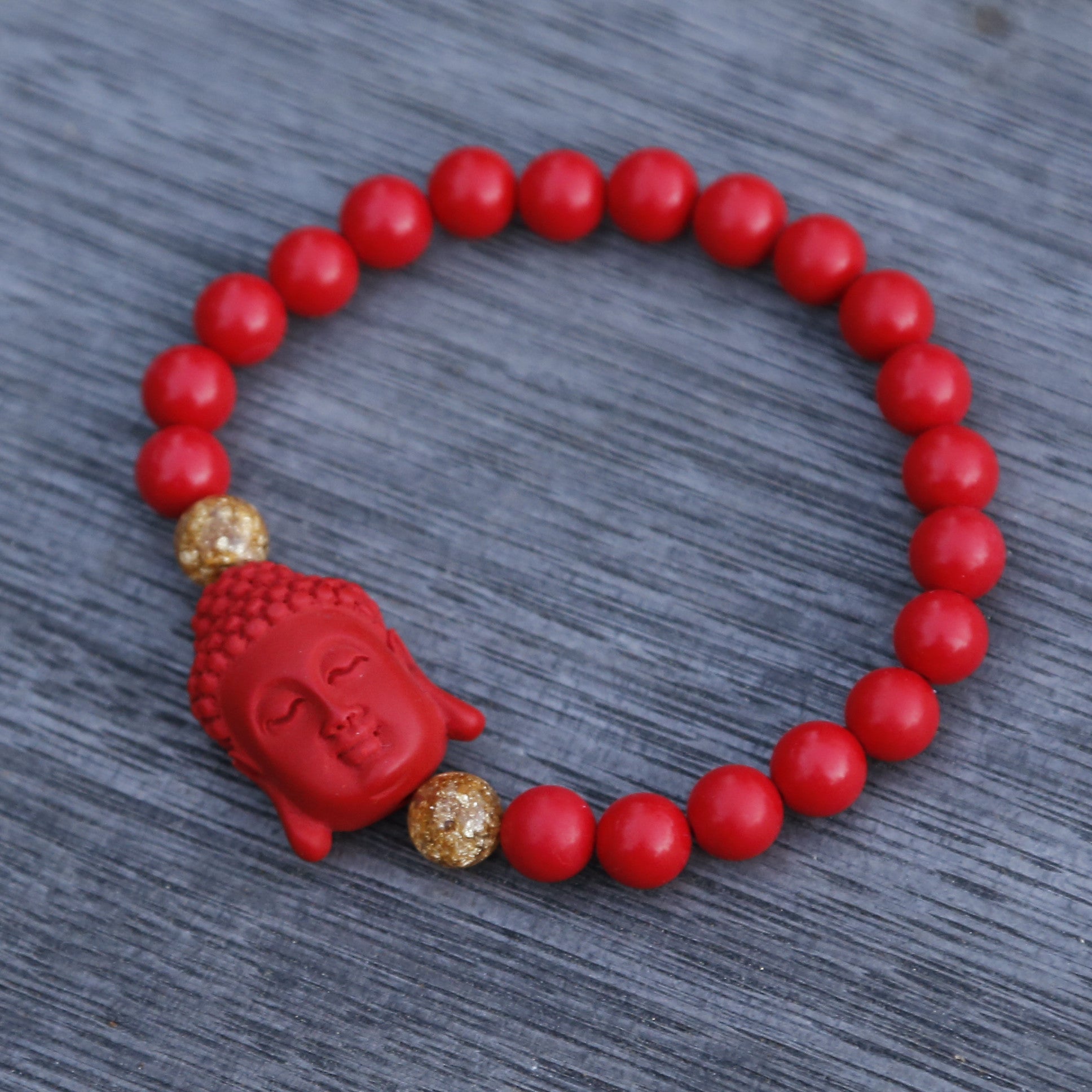 Buddha Charm Red Cinnabar Beaded Bracelet.