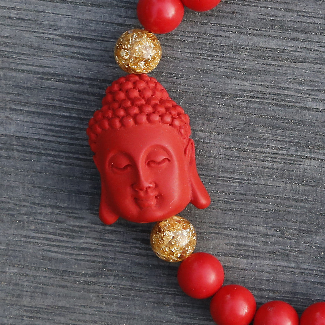 Buddha Charm Red Cinnabar Beaded Bracelet.