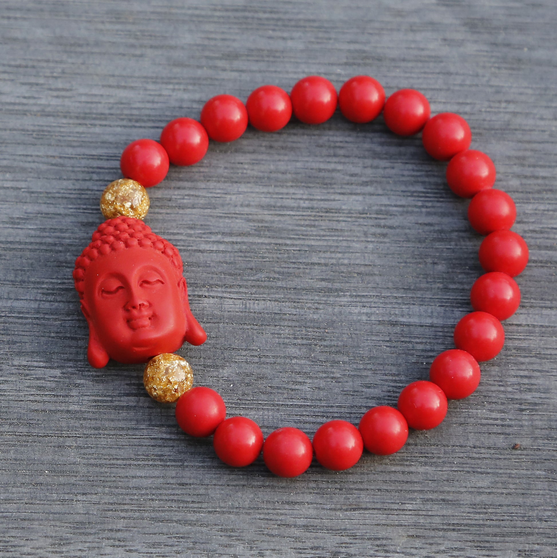Buddha Charm Red Cinnabar Beaded Bracelet.