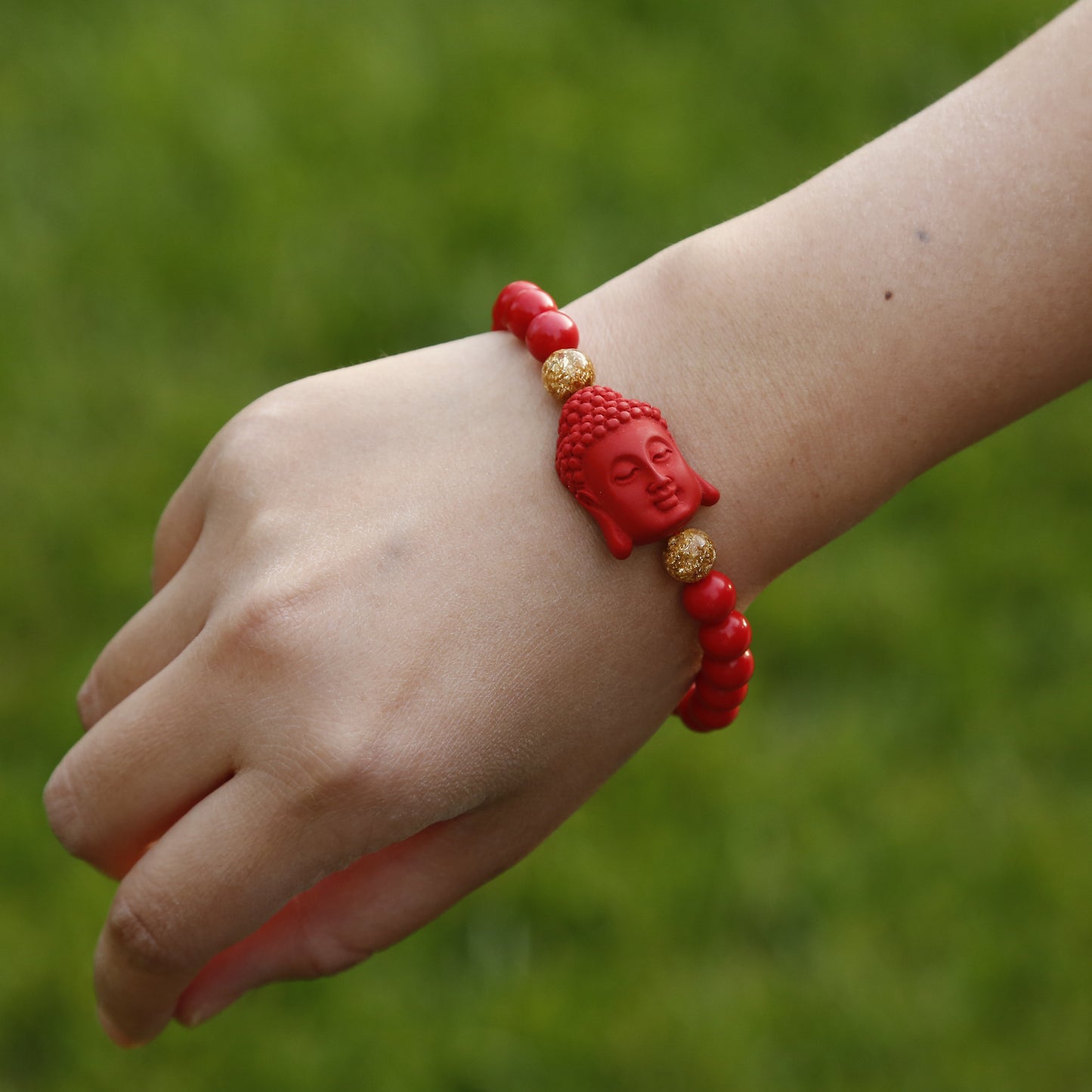 Buddha Charm Red Cinnabar Beaded Bracelet.