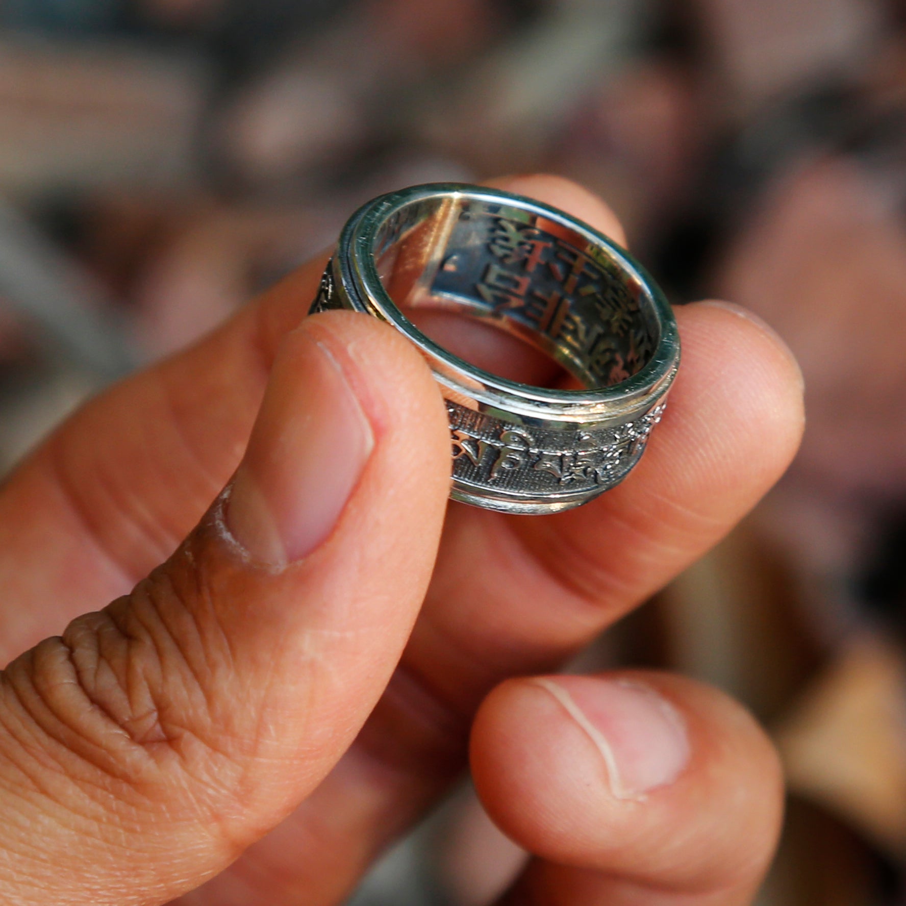 Tibetan Buddhist Prayer Silver Spinner Ring, Mens Meditation Ring, Buddhist Symbol Ring - ZentralDesigns
