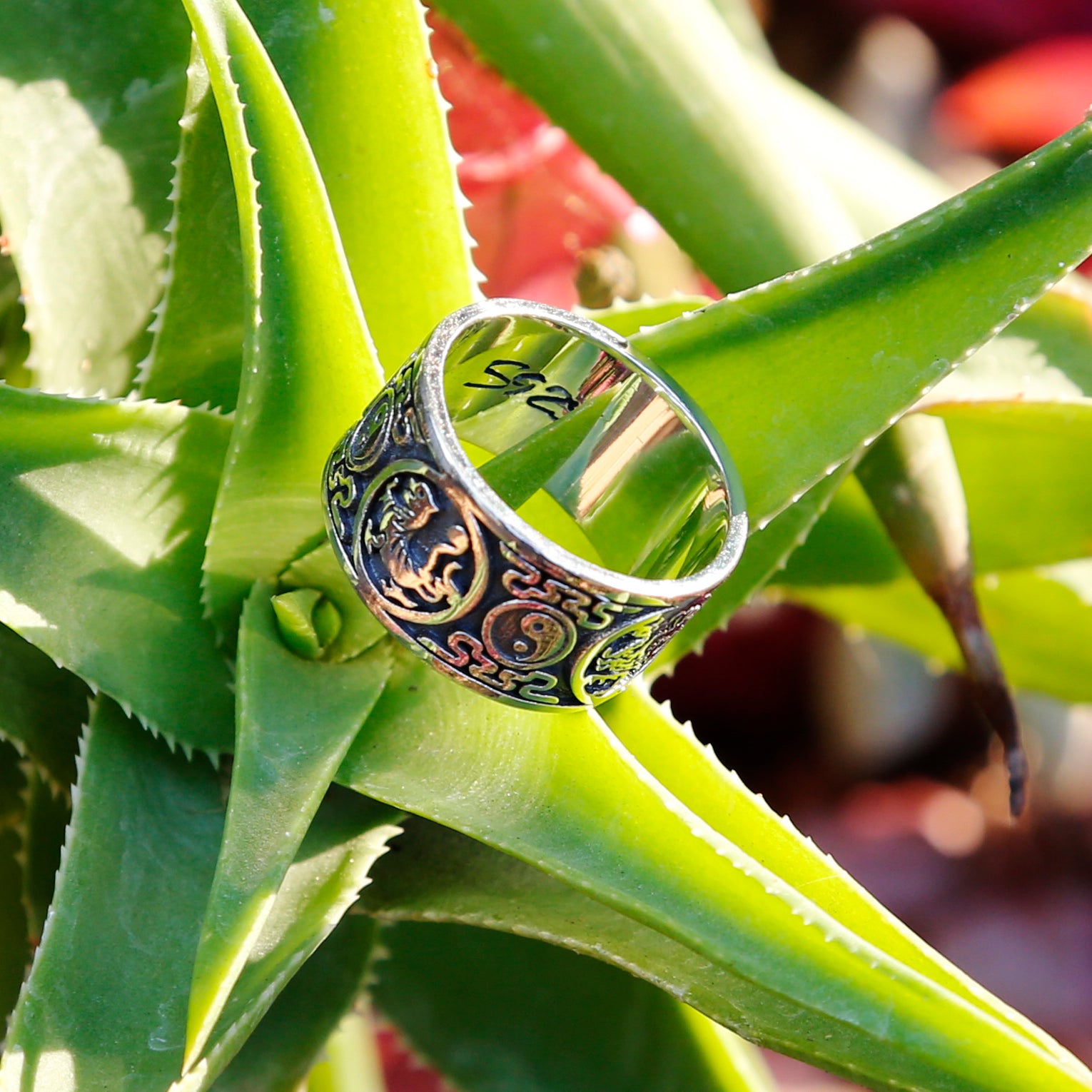 Yin Yang Dragon Sterling Silver Mens Ring, Meditation Ring.