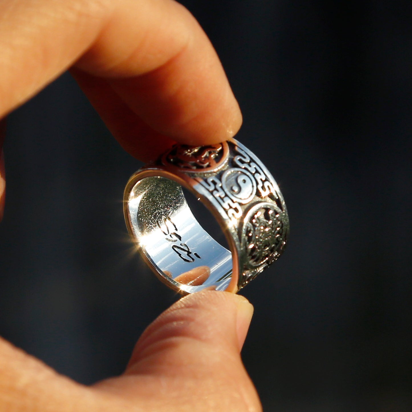 Yin Yang Dragon Sterling Silver Mens Ring, Meditation Ring.