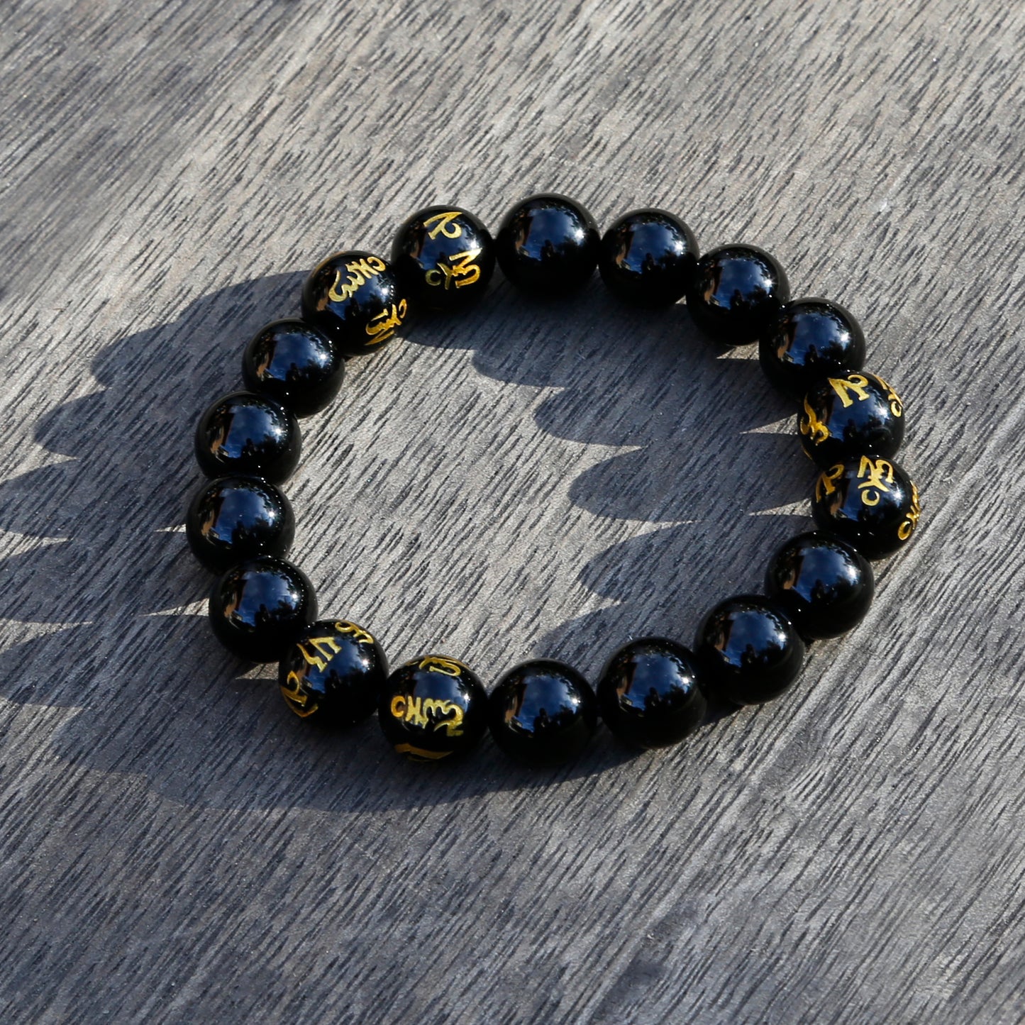 Buddhist Prayers Black Onyx Mens Beaded Bracelet, Tibetan Buddhism Prayers Mala Bracelet - ZentralDesigns