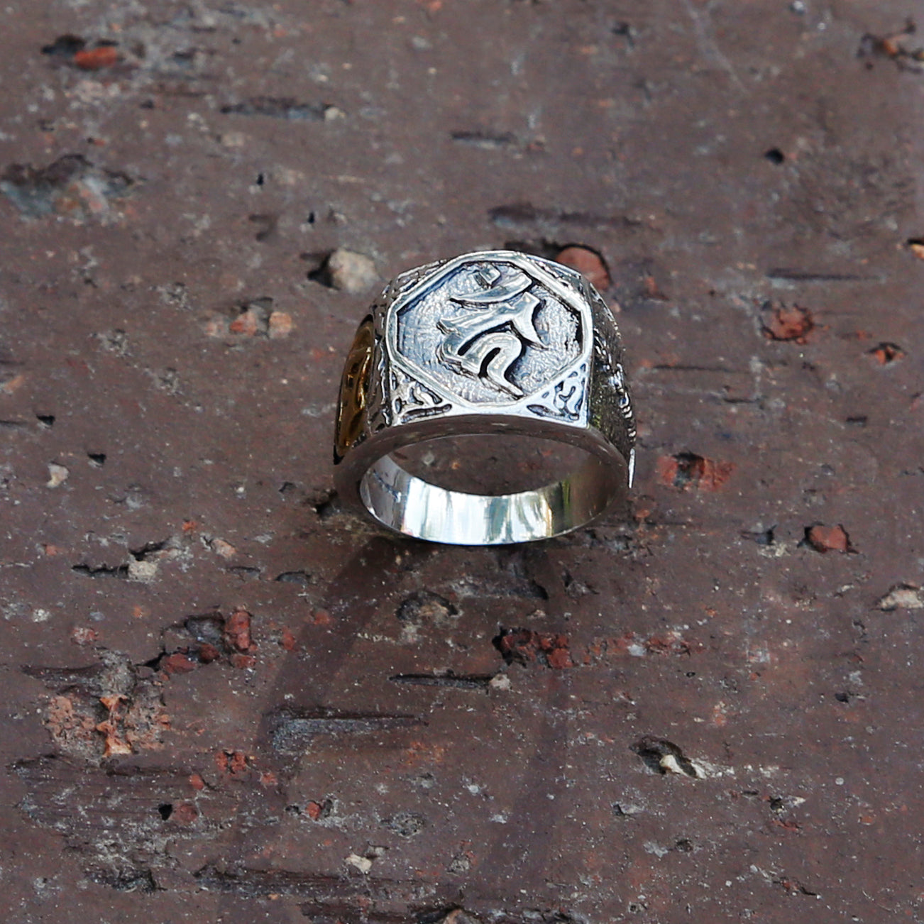 Buddhist Symbols and Praying Hands Sterling Silver Ring, Tibetan Buddhist Prayer Ring - ZentralDesigns