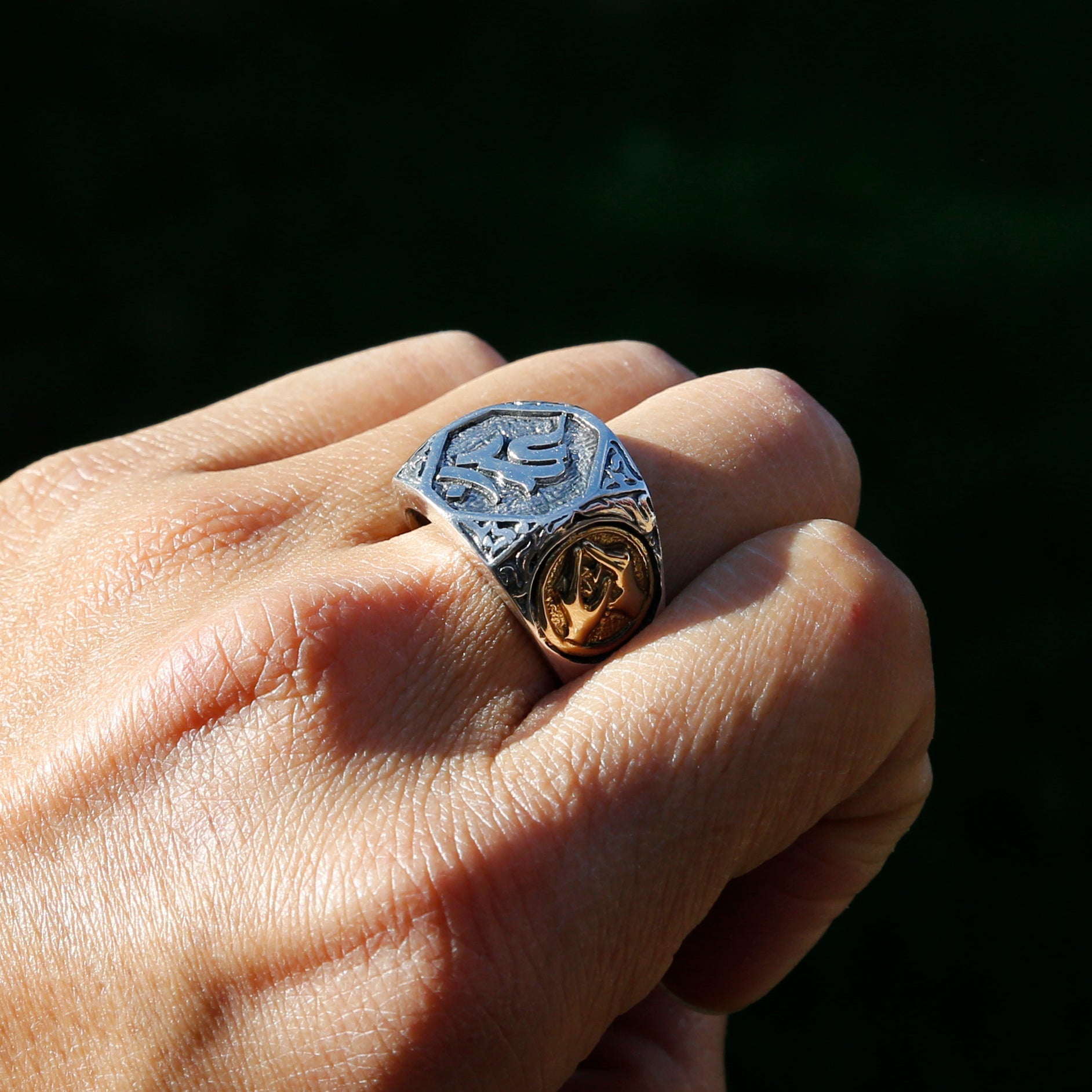 Buddhist Symbols and Praying Hands Sterling Silver Ring, Tibetan Buddhist Prayer Ring - ZentralDesigns