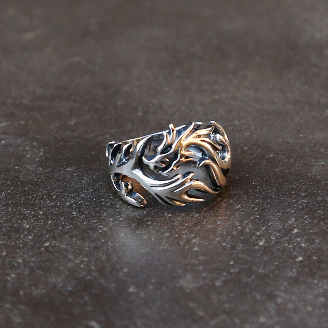 Dragon Adjustable Sterling Silver Mens Ring, Traditional Chinese Meditation Ring - ZentralDesigns