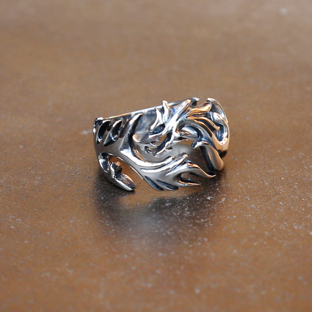 Dragon Adjustable Sterling Silver Mens Ring, Traditional Chinese Medit