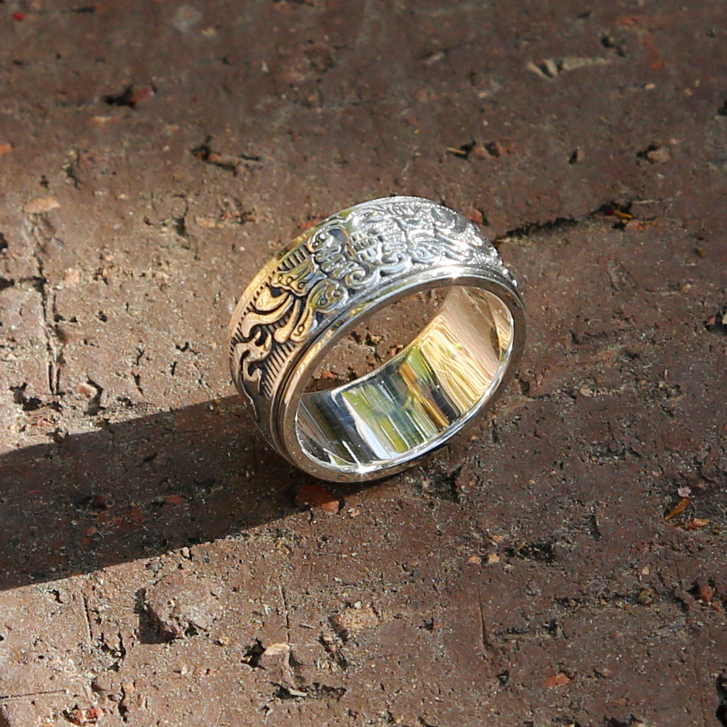 Embossed Butterfly Sterling Silver Spinner Ring, Vintage Style Meditation Ring - ZentralDesigns