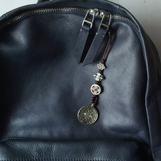 Silver Color Talisman Protection Zipper Charm, Tibetan Style Keychain, Chinese Bagua Car Charm - Medium.